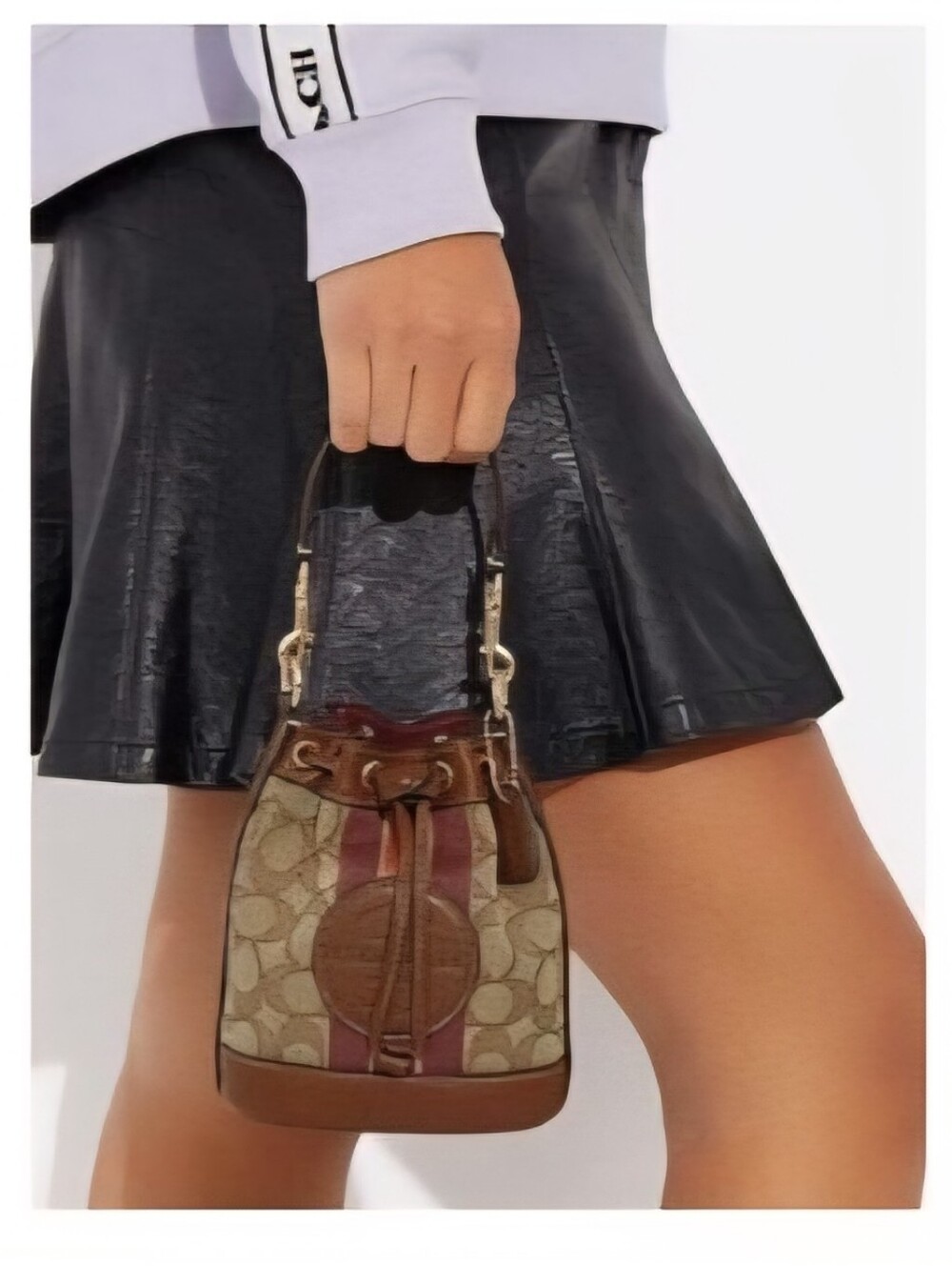 Coach Signature Stripe Mini Dempsey Bucket Bag